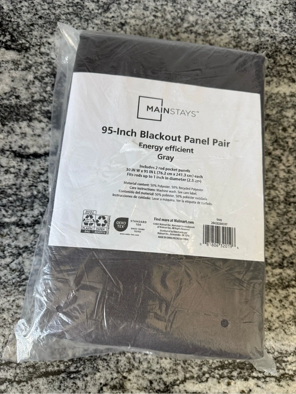 Mainstays Gray 95-Inch Blackout Panel Pair